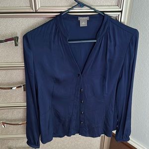 Size 8P silk long-sleeve blue Ann Taylor blouse